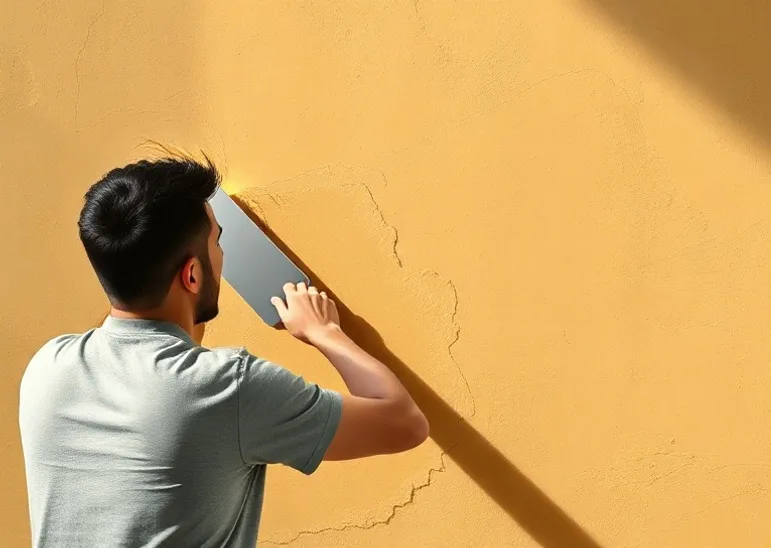 Application d'un enduit décoratif à la lisseuse sur un mur