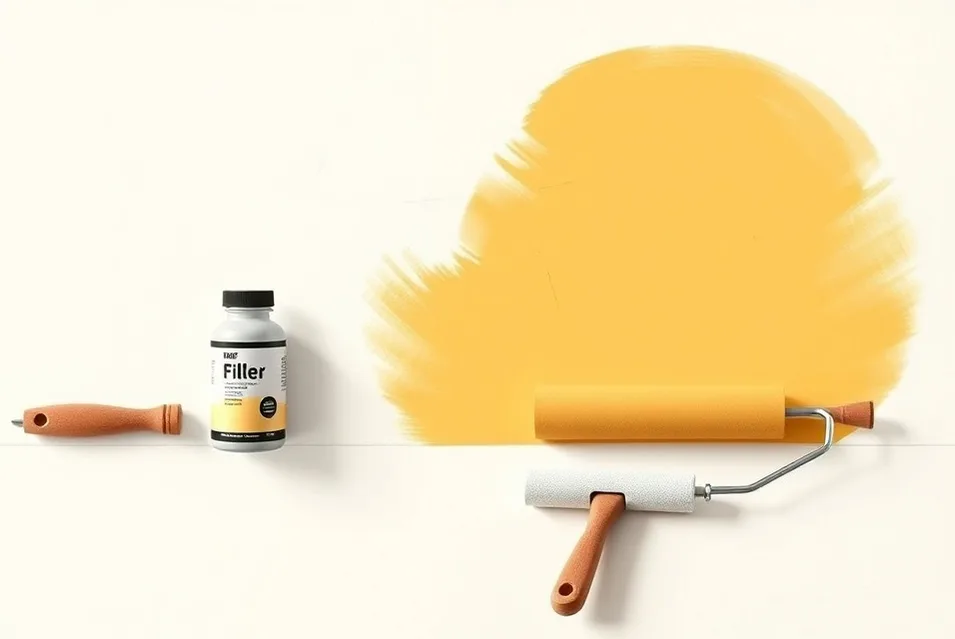 Outils de peinture disposés dans l'ordre des étapes du chantier