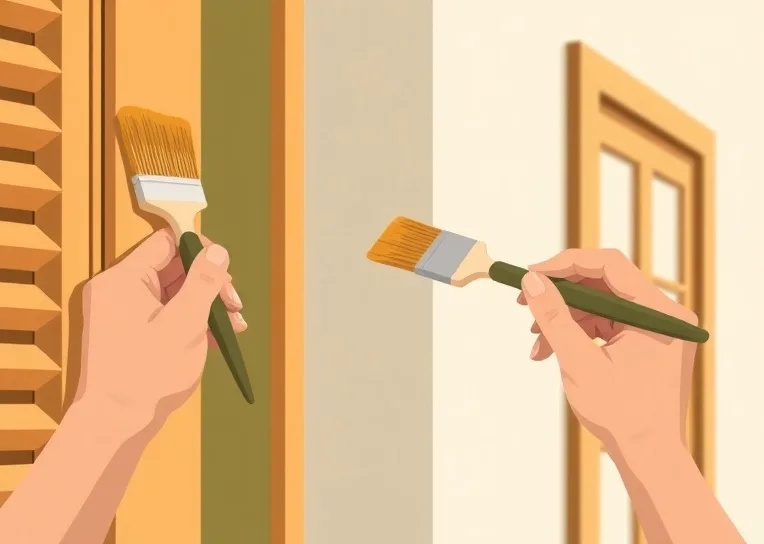 Mise en peinture au pinceau de volets et d'encadrements en bois